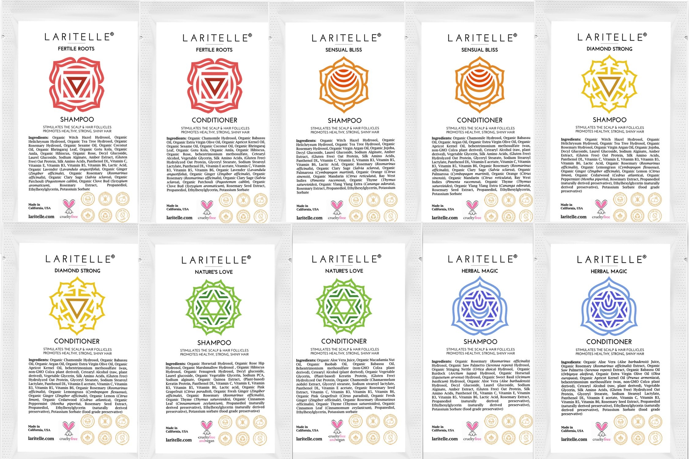 Laritelle Organic Hair Growth Set — Shampoo & Conditioner Sample Pack (10 x 1 oz)