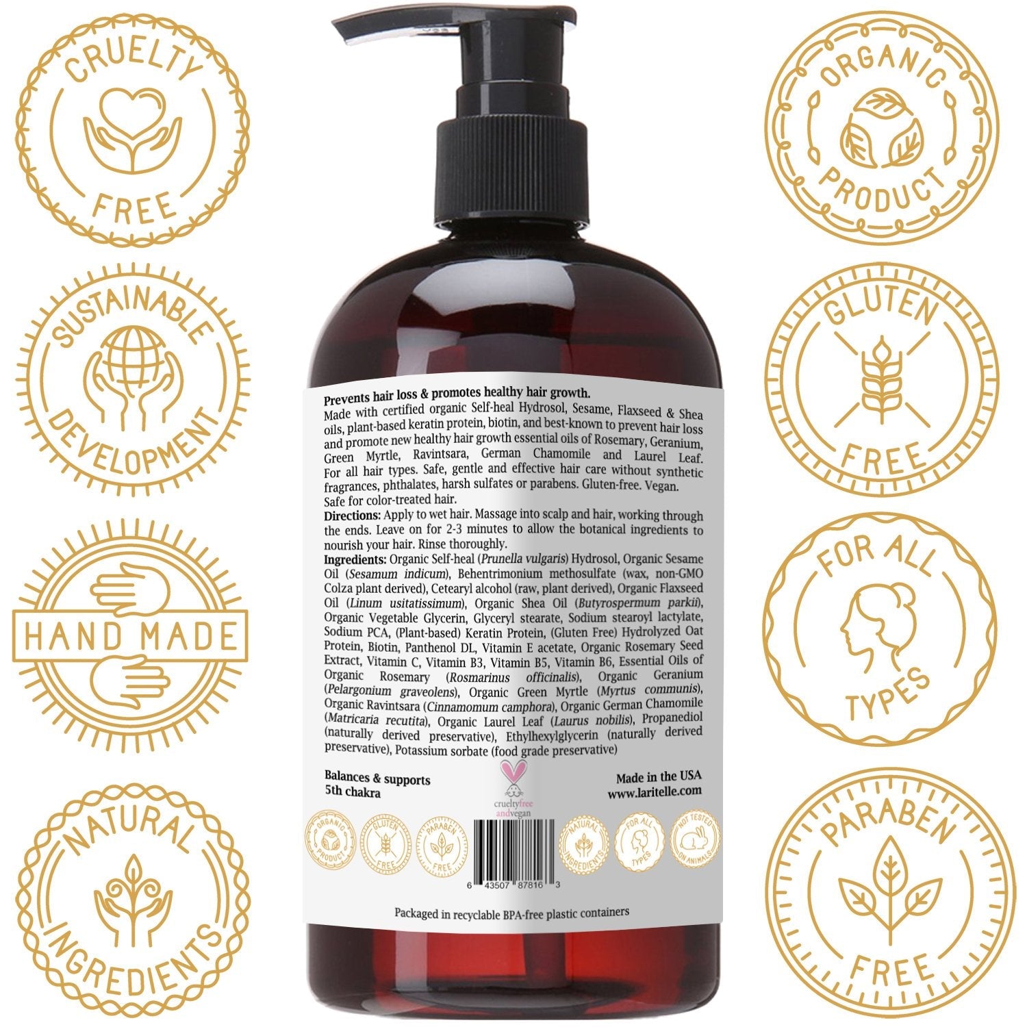 Laritelle Organic Conditioner 16 oz | Prunella, Sesame, Flaxseed + Keratin