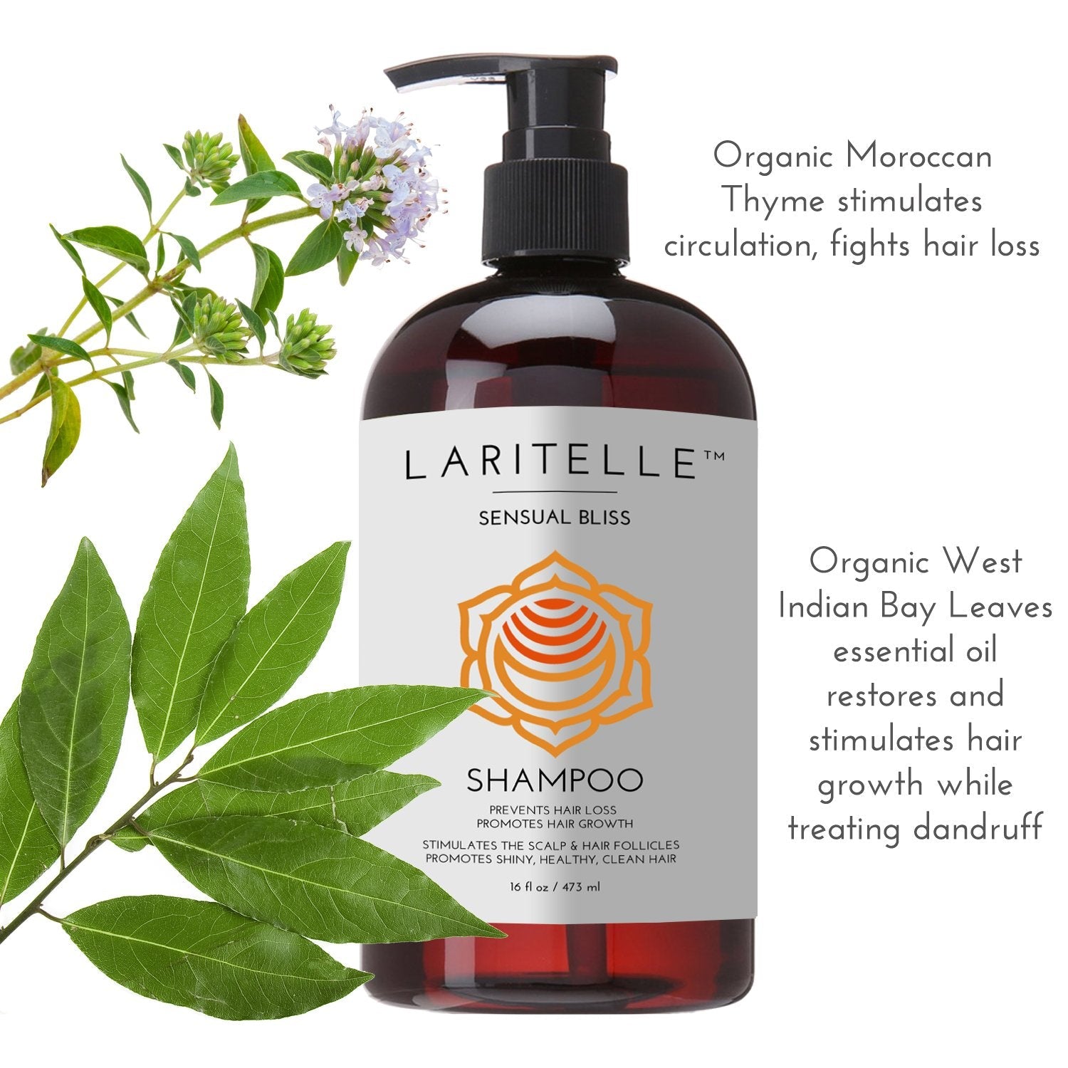 Laritelle Organic Hair Growth Set | Shampoo 16 oz + Conditioner 16 oz + Hair Loss Treatment 4 oz | Argan Oil, Rosemary, Palmarosa & Orange | GMO-Free & Sulfate-Free