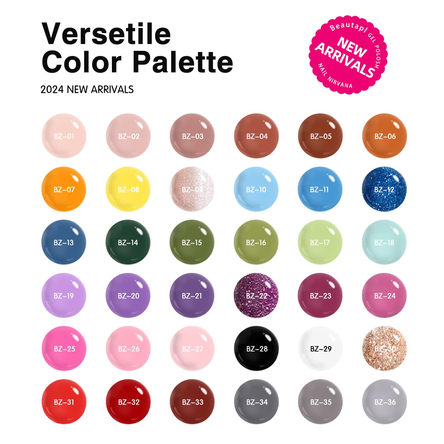 Larvall Beautpal 40 PCS Gel Nail Polish Set | All Seasons Collection – 36 Colors + Base & Top Coats (7ml)