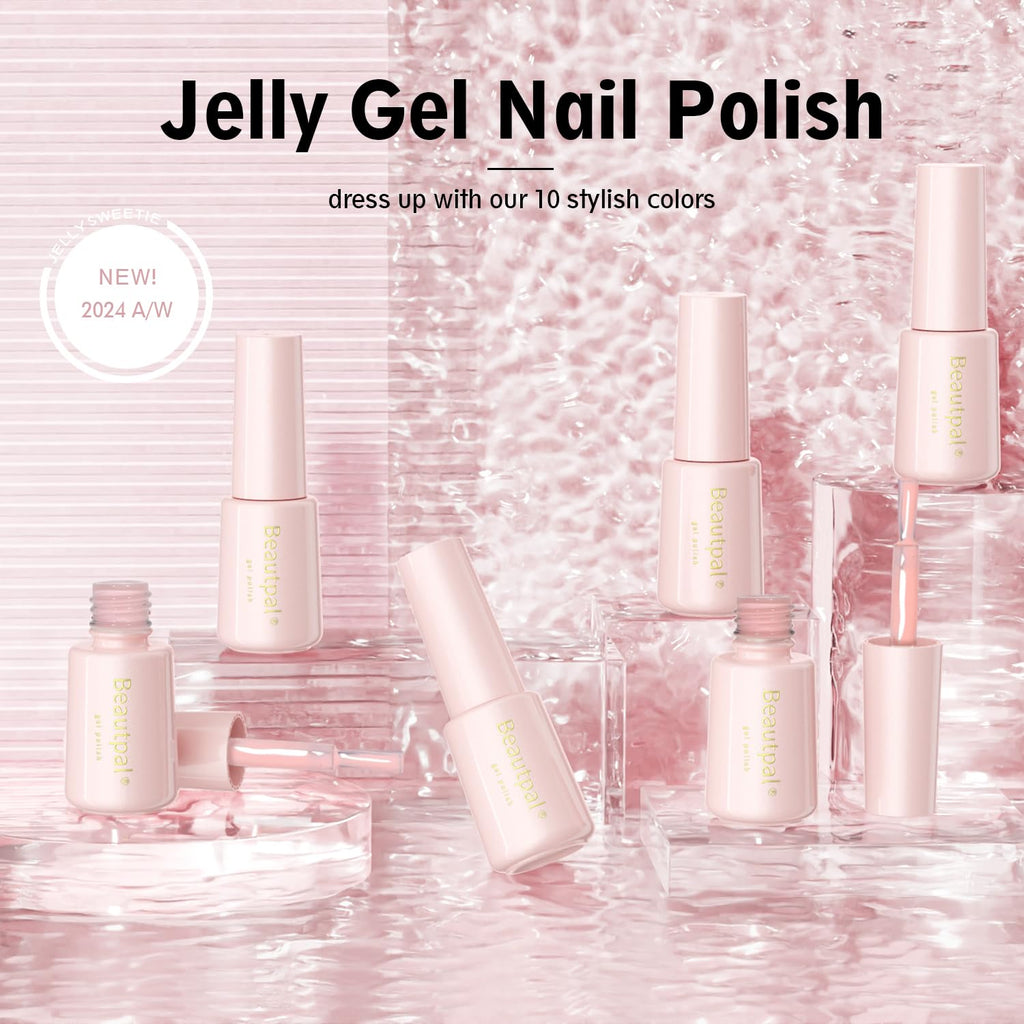 Larvall Beautpal Milky White Jelly Nude Gel Nail Polish Set – 10 Sheer Colors (7ml) for Natural-Look Manicures