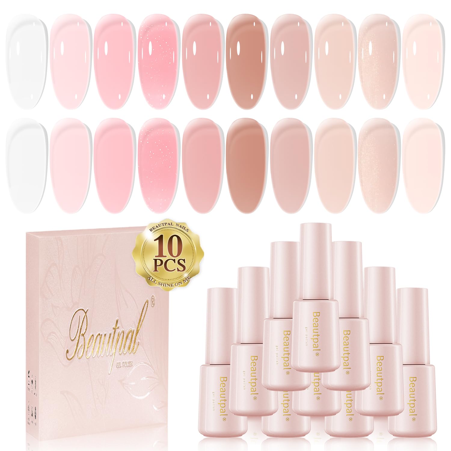 Larvall Beautpal Milky White Jelly Nude Gel Nail Polish Set – 10 Sheer Colors (7ml) for Natural-Look Manicures