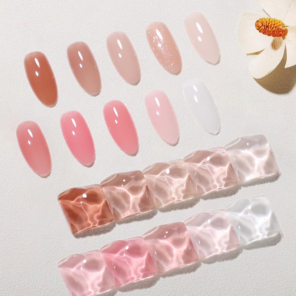 Larvall Beautpal Milky White Jelly Nude Gel Nail Polish Set – 10 Sheer Colors (7ml) for Natural-Look Manicures