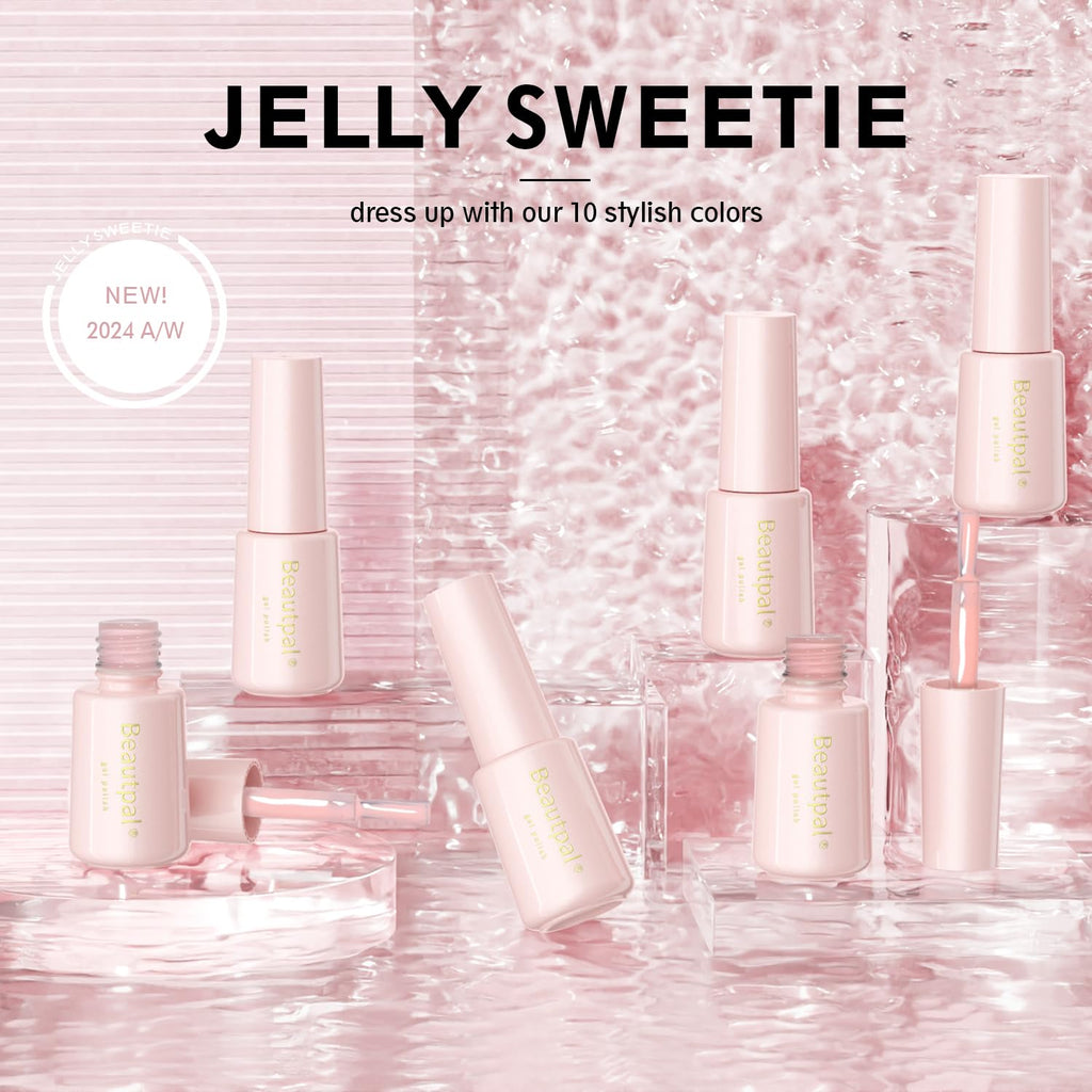 Larvall Beautpal Jelly Gel Nail Polish Set – 10-Piece Milky Nude & Sheer Pink UV Gel Kit