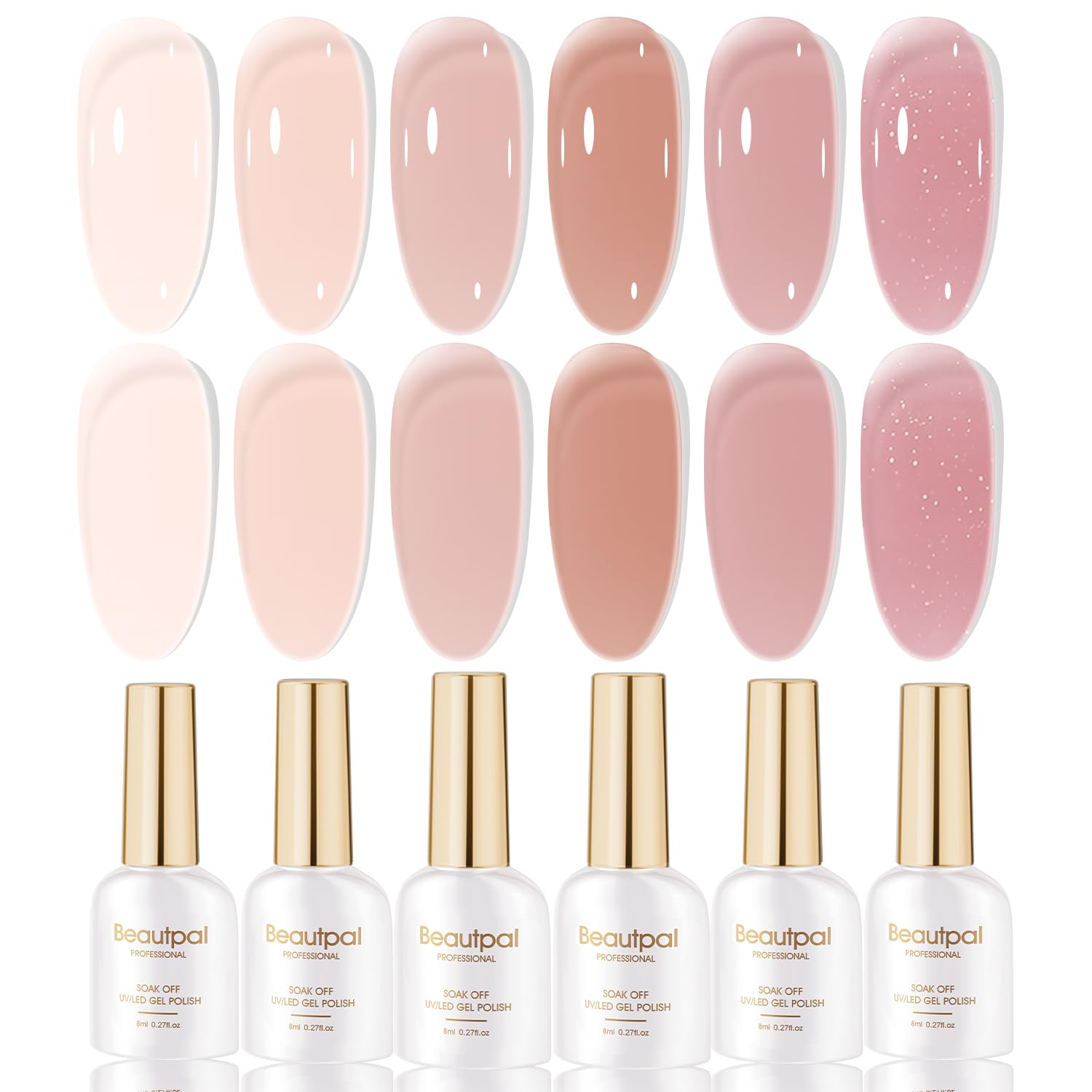 Larvall Beautpal Nude Gel Polish Set – 6-Piece Milky Nude Jelly Gel Kit (8ml)
