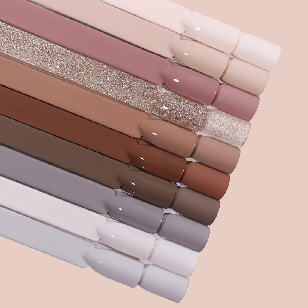 Larvall Beautpal Nude Grey Gel Nail Polish Set – 10PCS All Seasons Nude Colors