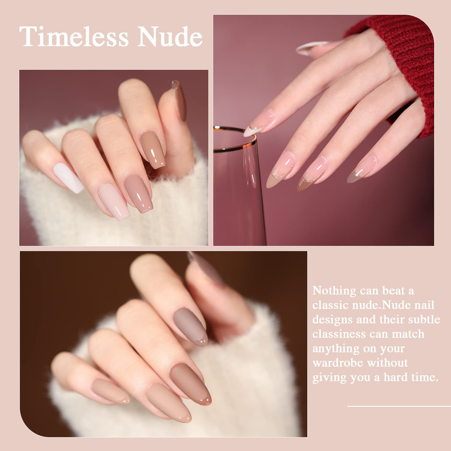 Larvall Beautpal Nude Grey Gel Nail Polish Set – 10PCS All Seasons Nude Colors