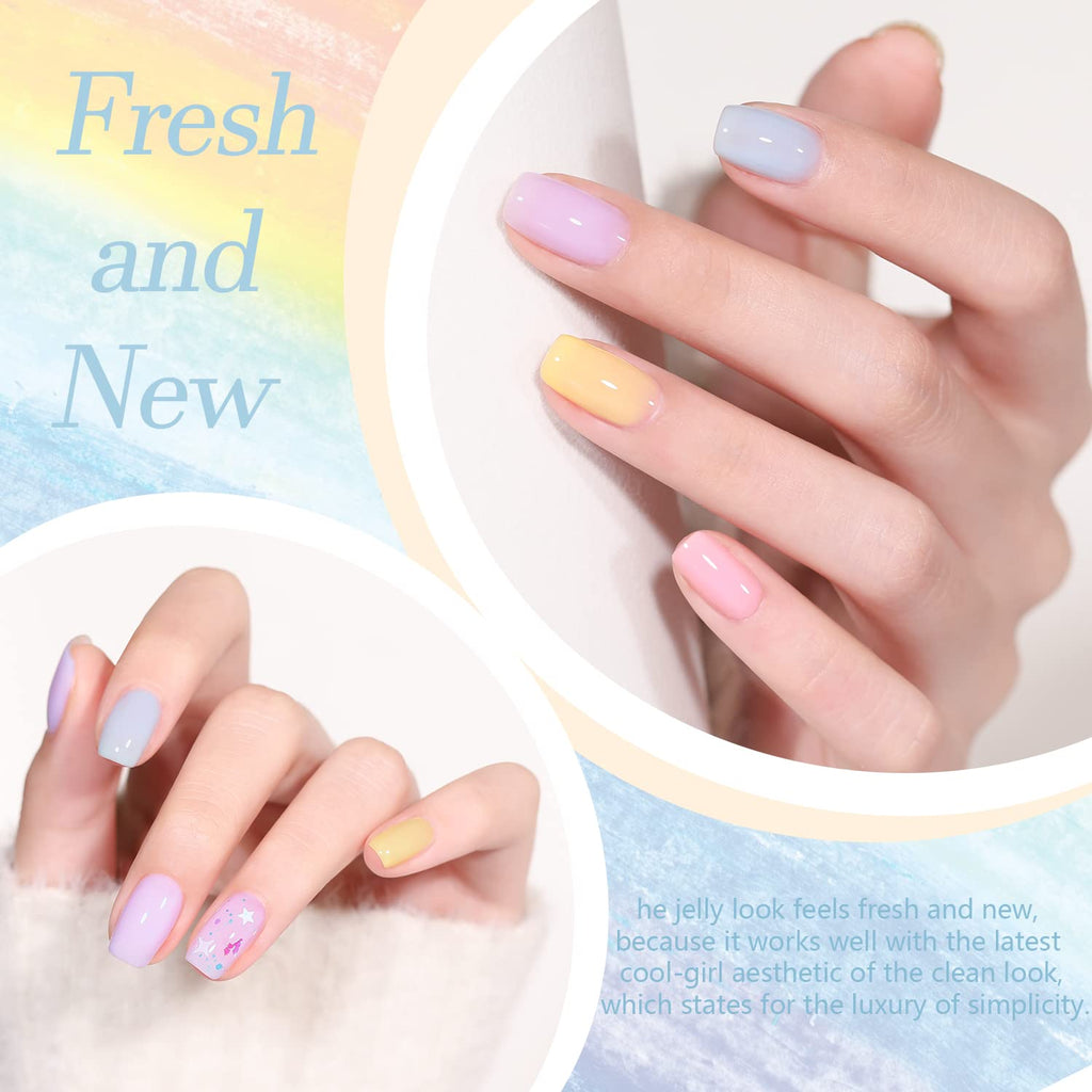 Larvall Beautpal Pastel Jelly Gel Nail Polish Set – 10x 7ml Milky White, Pink, Green, Blue, Yellow, Orange