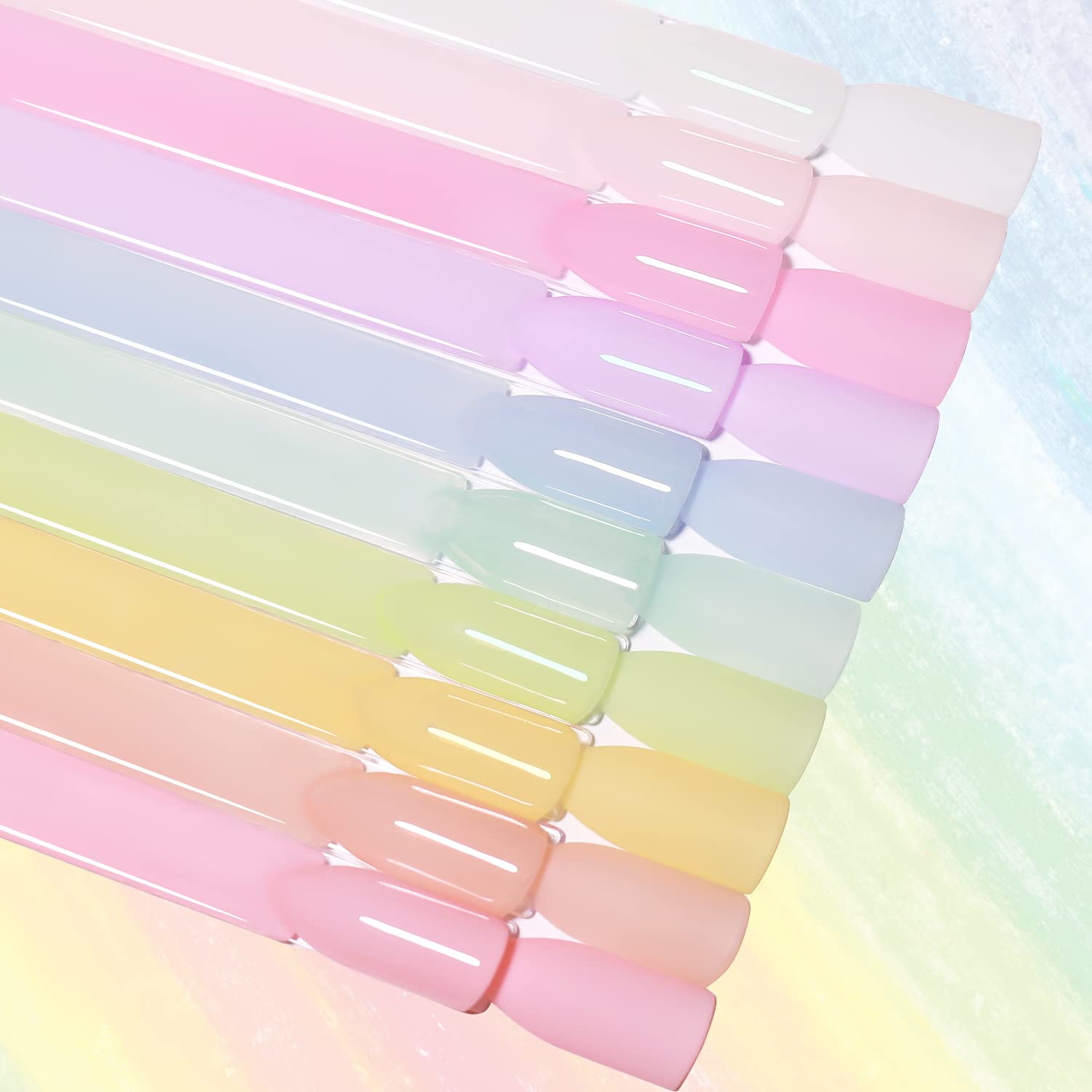 Larvall Beautpal Pastel Jelly Gel Nail Polish Set – 10x 7ml Milky White, Pink, Green, Blue, Yellow, Orange