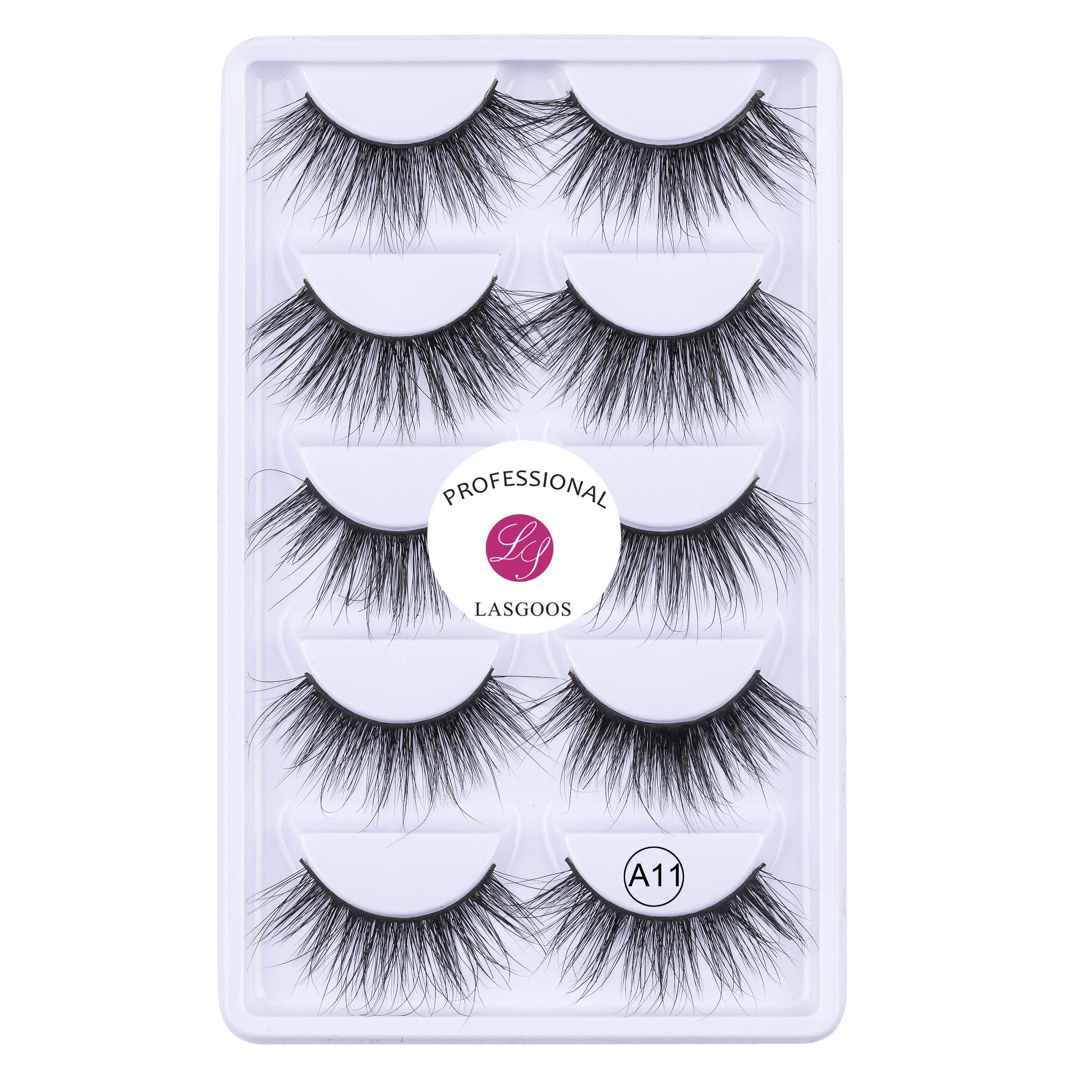 LASGOOS 3D Mink False Eyelashes – Luxurious Natural Messy Volume, Long & Fluffy (5 Pairs)