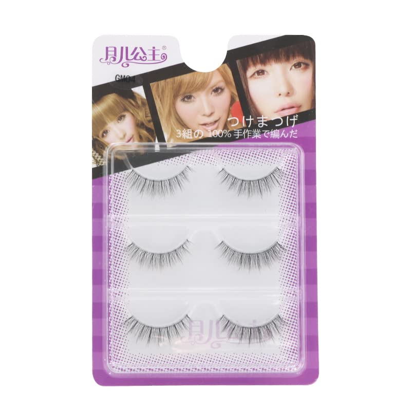 LASGOOS Eyelashes - Natural Look 3D Invisible Band Short 6-10mm, 3 Pairs GM04