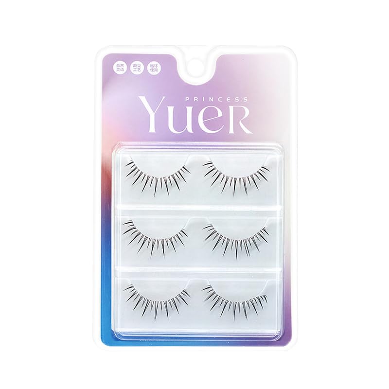 LASGOOS GM19 Fake Eyelashes – Natural Look, Clear Band, 5-9mm, 3 Pairs