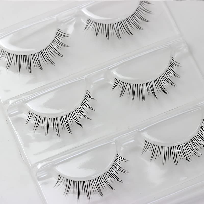 LASGOOS GM19 Fake Eyelashes – Natural Look, Clear Band, 5-9mm, 3 Pairs