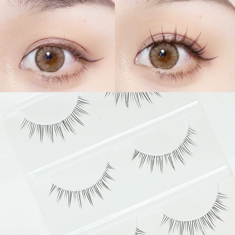 LASGOOS GM19 Fake Eyelashes – Natural Look, Clear Band, 5-9mm, 3 Pairs