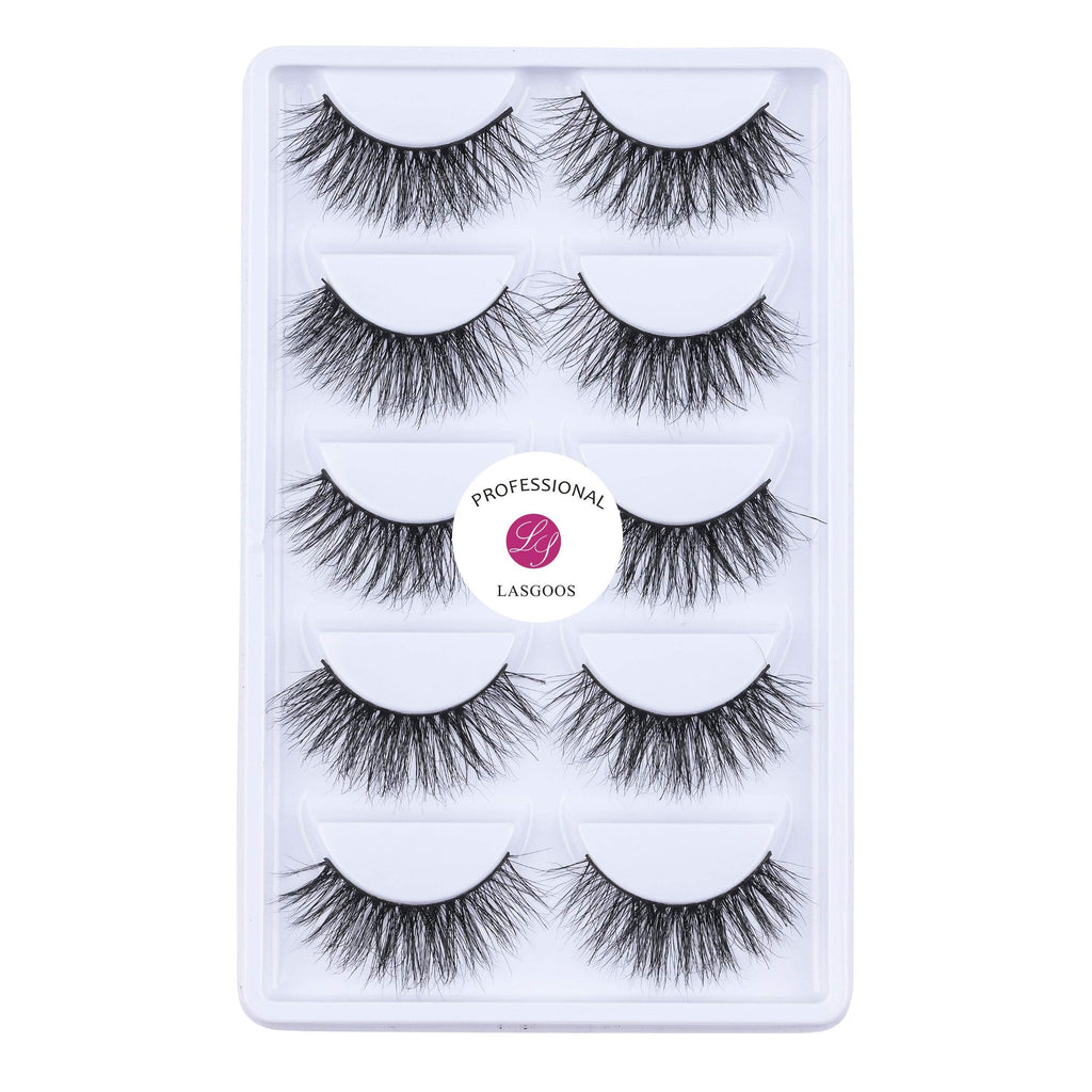 LASGOOS Luxurious 100% Mink Lashes 3D Eyelashes 12-16mm – Handmade, Cruelty-Free, 5 Pairs (A12)