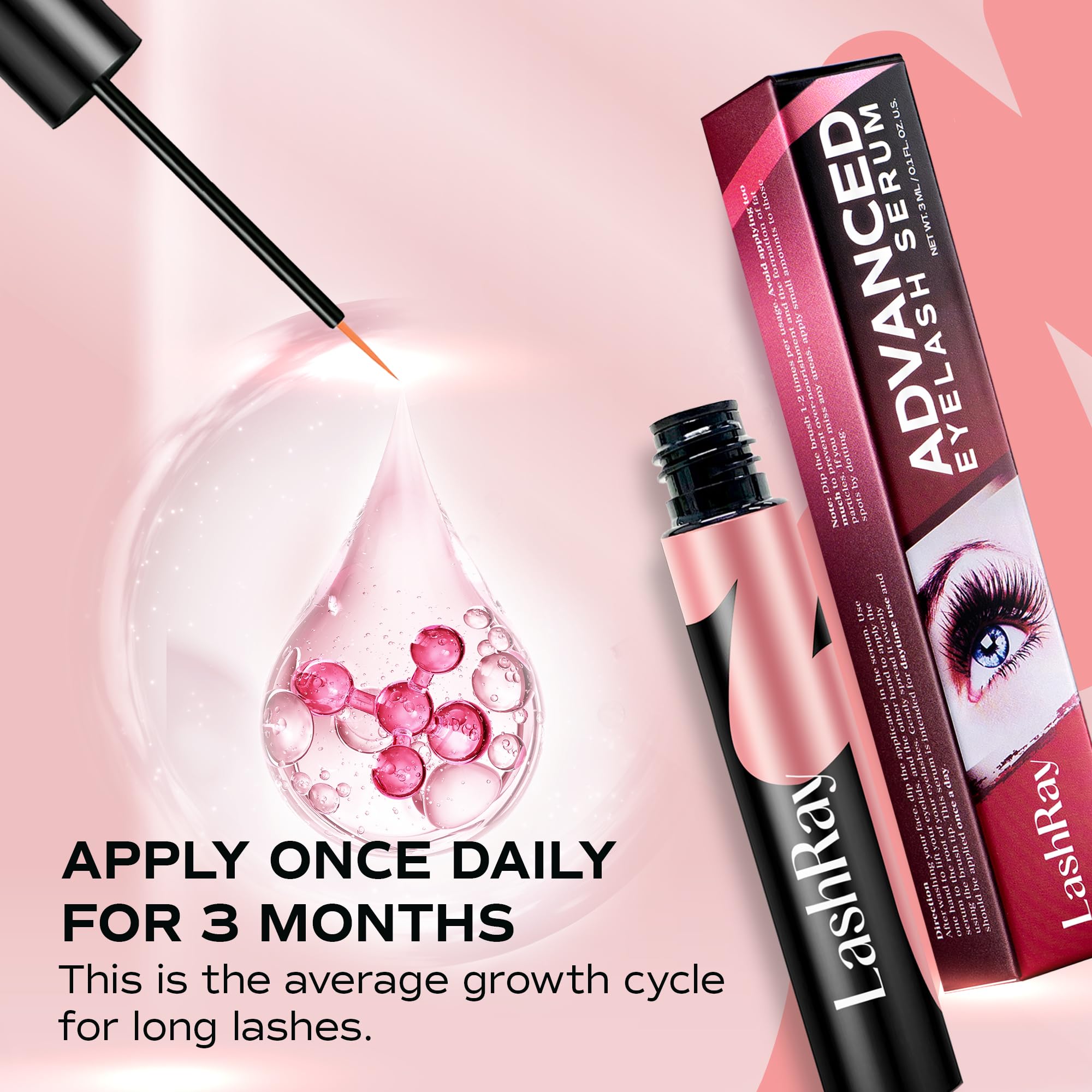 LashRay Eye Lash Enhancing Serum – Grow Longer, Thicker Eyelashes, 0.1 oz