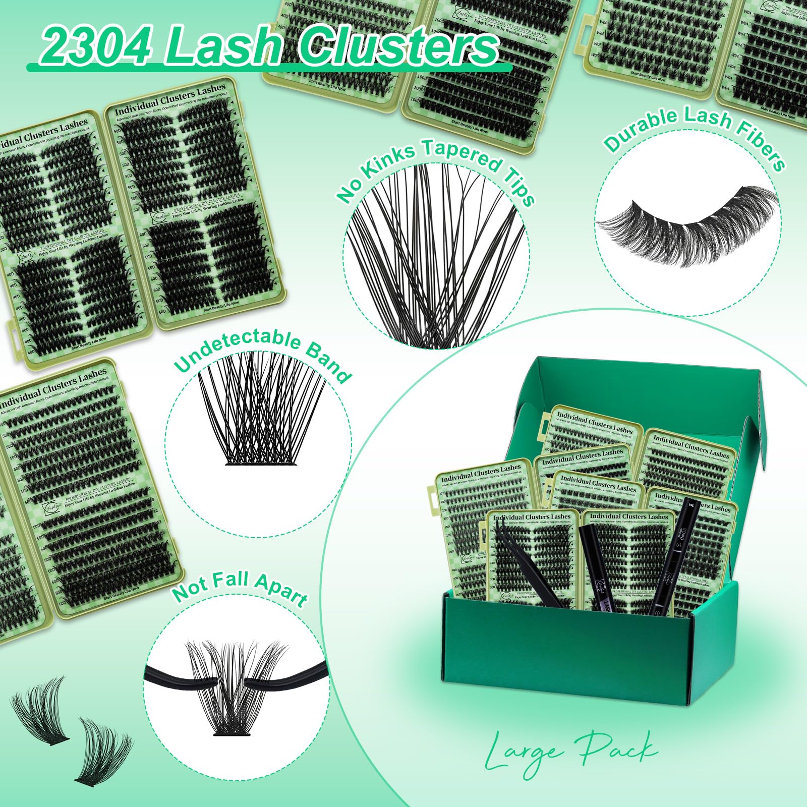 LASHSUN Lash Clusters Kit – Wispy Cat Eye Lashes with Bond, Seal, Remover & Tweezers