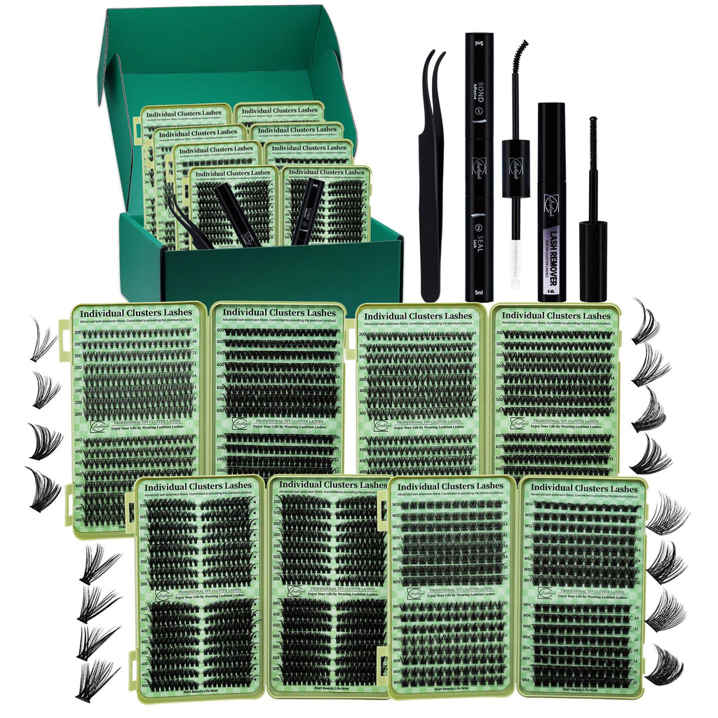 LASHSUN Lash Clusters Kit – Wispy Cat Eye Lashes with Bond, Seal, Remover & Tweezers
