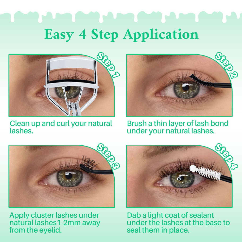 LASHSUN Lash Clusters Kit – Wispy Cat Eye Lashes with Bond, Seal, Remover & Tweezers