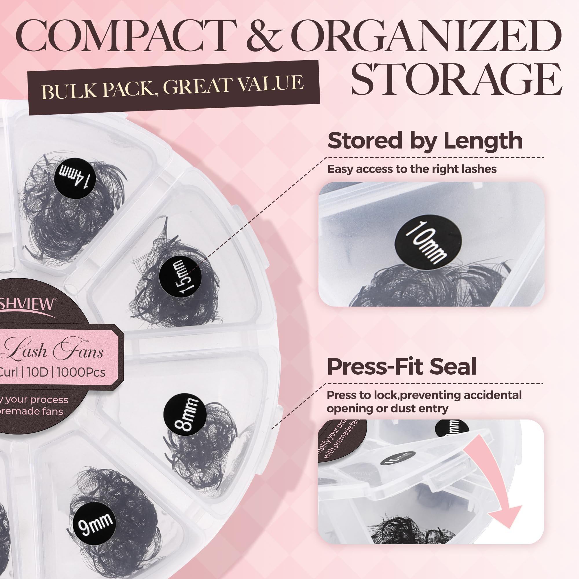 LASHVIEW 600 Premade Volume Eyelash Extensions – D Curl, 10D-0.07D, 8–15mm