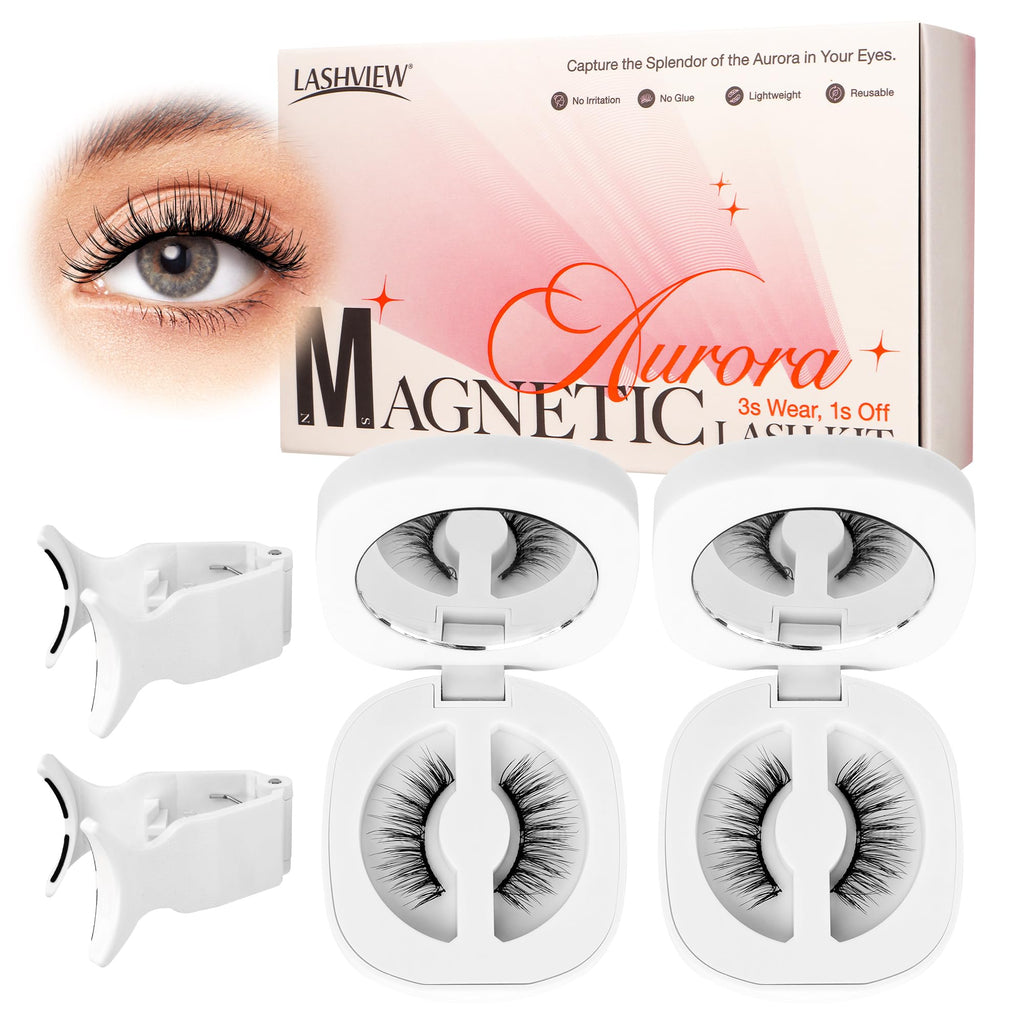 LASHVIEW Magnetic Eyelashes with Applicator – Reusable, No Glue Needed | Aurora Styles RCM01-2