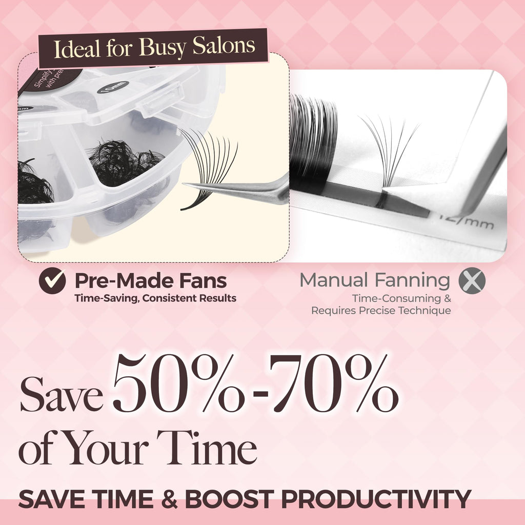 LASHVIEW 600 Premade Volume Lash Fans – C Curl, 10D-0.07C, 8-15mm | Mixed Tray Bulk (600/1000)