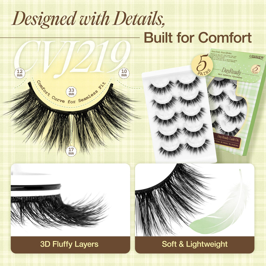 LASHVIEW Self-Adhesive Eyelashes CV219 – No Glue Needed, Reusable Cat Eye Lashes