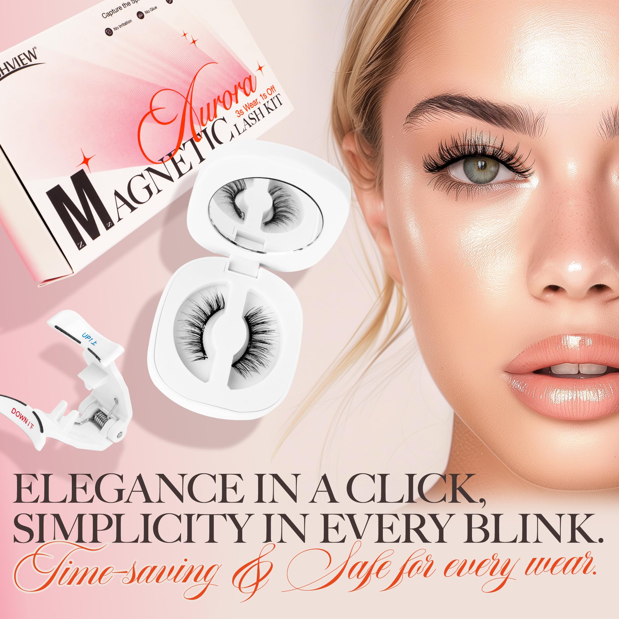 LASHVIEW Magnetic Eyelashes with Applicator – Reusable, No Glue Needed | Aurora Styles RCM01-2