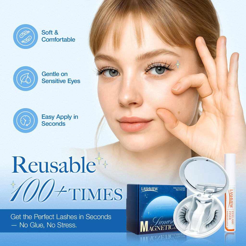 LASHVIEW LunaSoft Magnetic Eyelashes with Applicator – No Glue or Eyeliner, 48H Hold