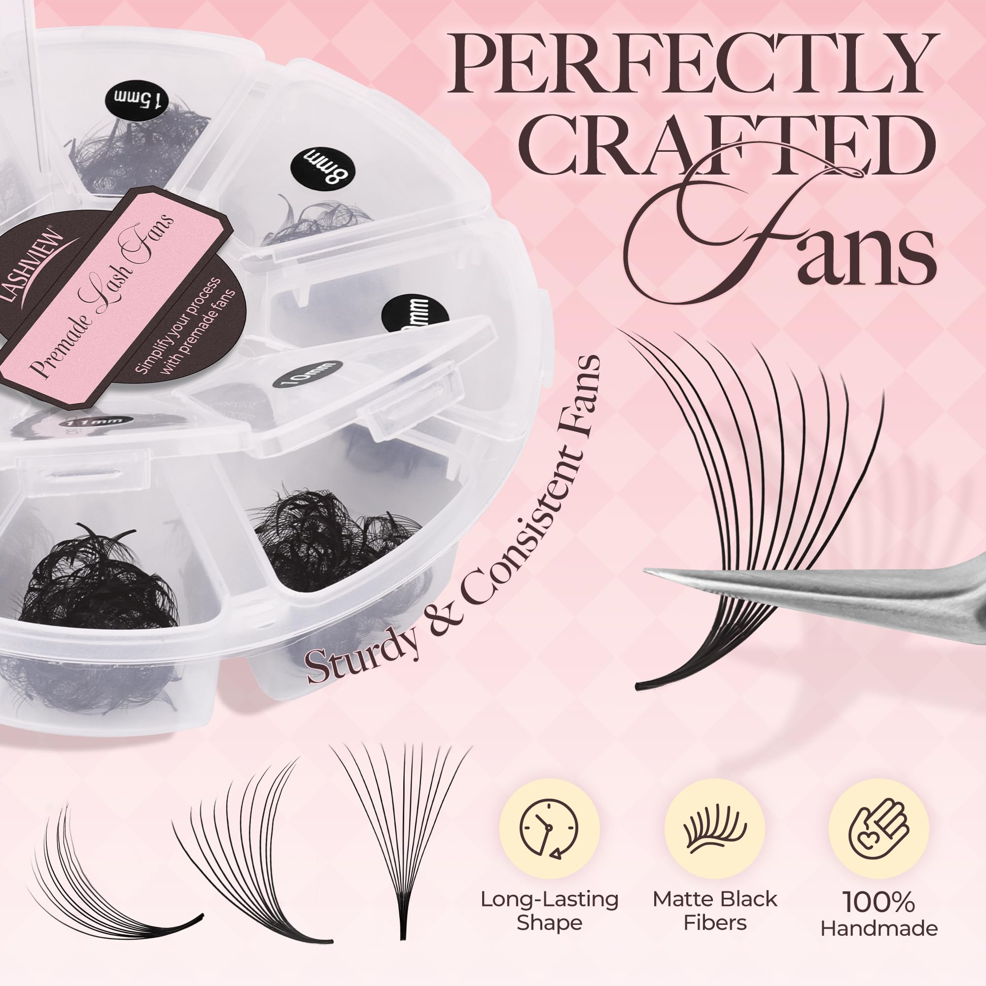 LASHVIEW 600 Premade Volume Eyelash Extensions – D Curl, 10D-0.07D, 8–15mm