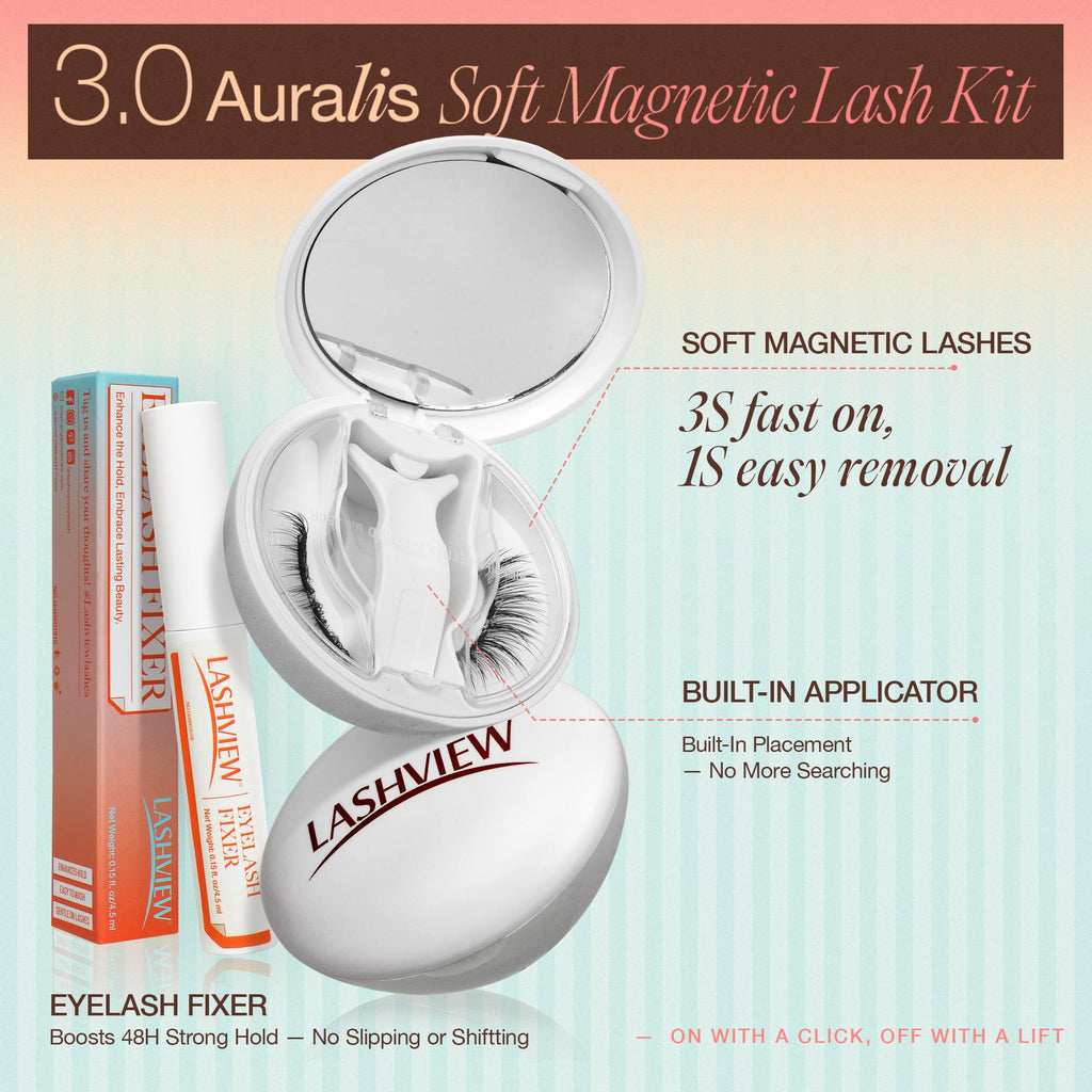 LASHVIEW Upgrade Magnetic Eyelashes with Applicator | No Glue Needed, 0.17mm Ultra-Thin Magnets