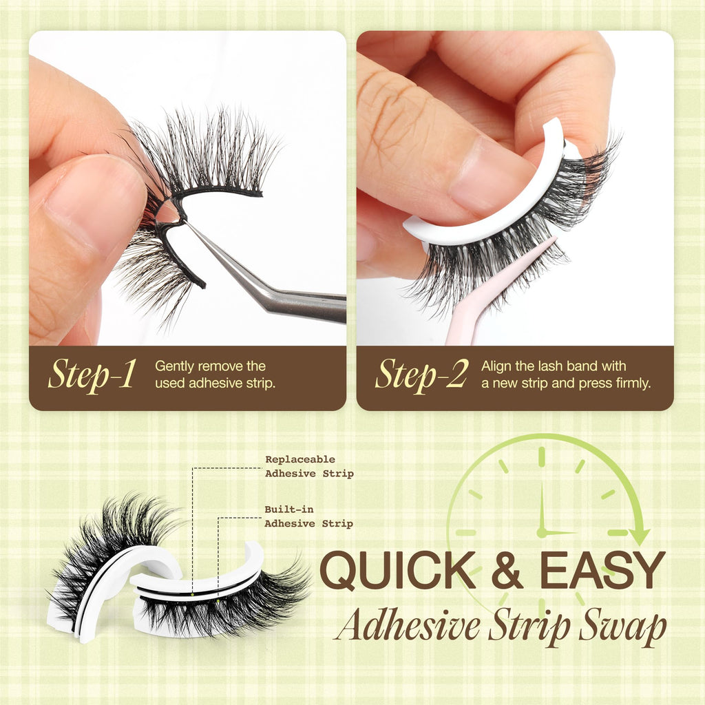 LASHVIEW Self Adhesive Eyelashes – Natural Look Press On Lashes, No Glue Needed, Reusable 5 Pairs (CV201)