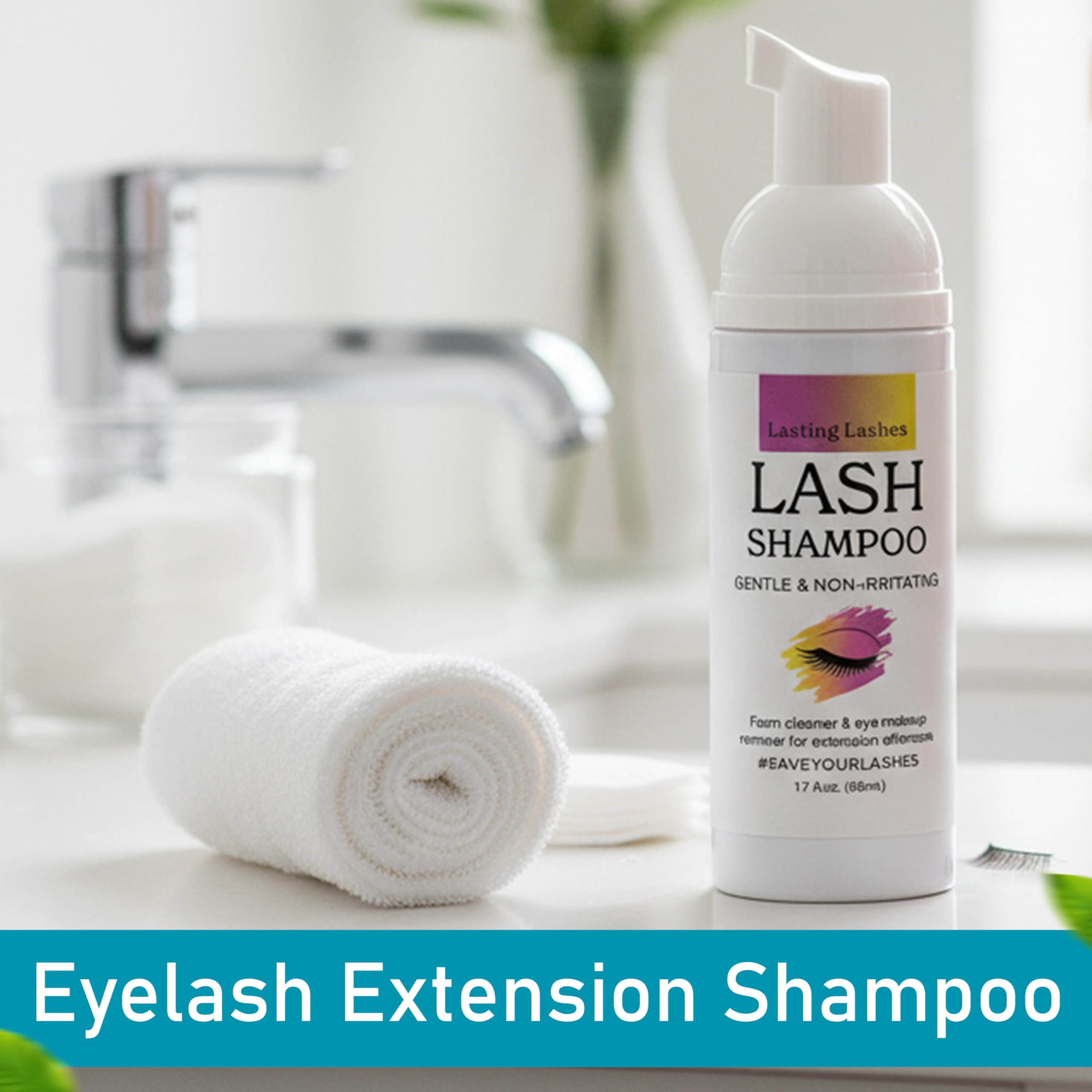 Lasting Lashes Eyelash Extension Shampoo | Eyelash Extension Cleanser with Brush and 12 Spoolies | Safe and Gentle Wash for Extensions and Natural Lashes | 1.7 fl oz 50ml Lash Shampoo