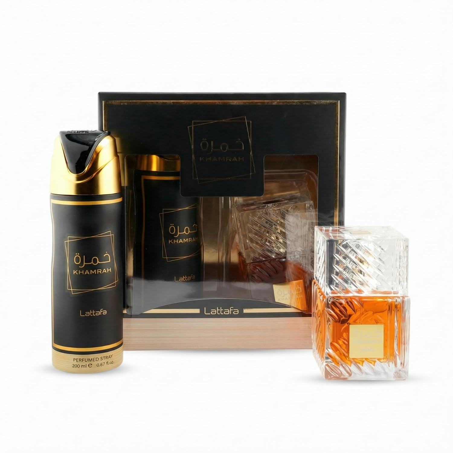 Lattafa Khamrah Gift Set – 100ml EDP + 200ml Perfumed Spray