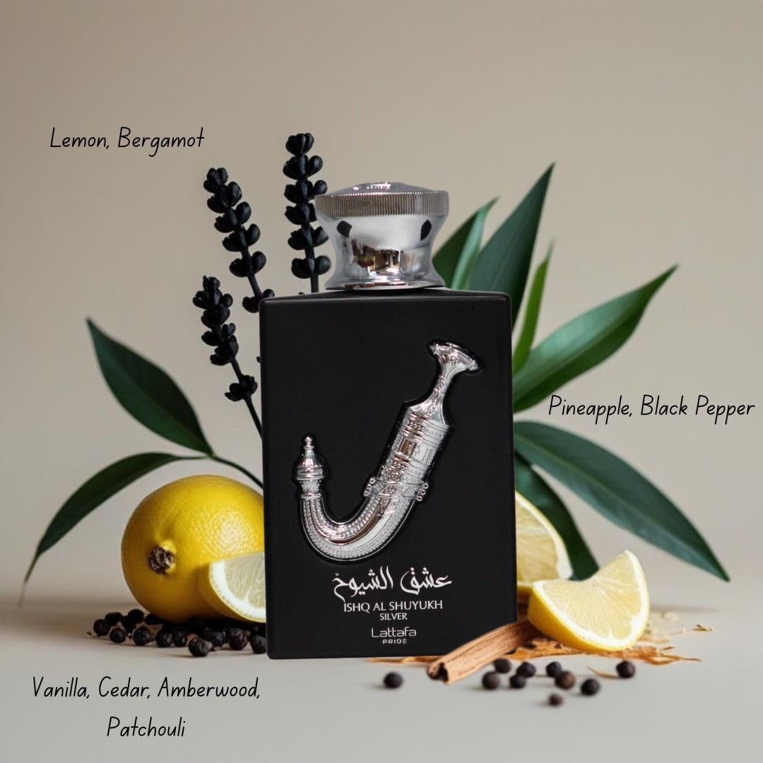 Lattafa Pride Ishq Al Shuyukh Silver 3-Piece Gift Set – Long Lasting Arabian Perfume for Men