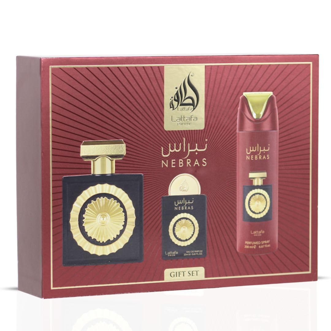 Lattafa Pride Nebras 3-Piece Gift Set | Unisex Fruity Vanilla Amber EDP & Deodorant