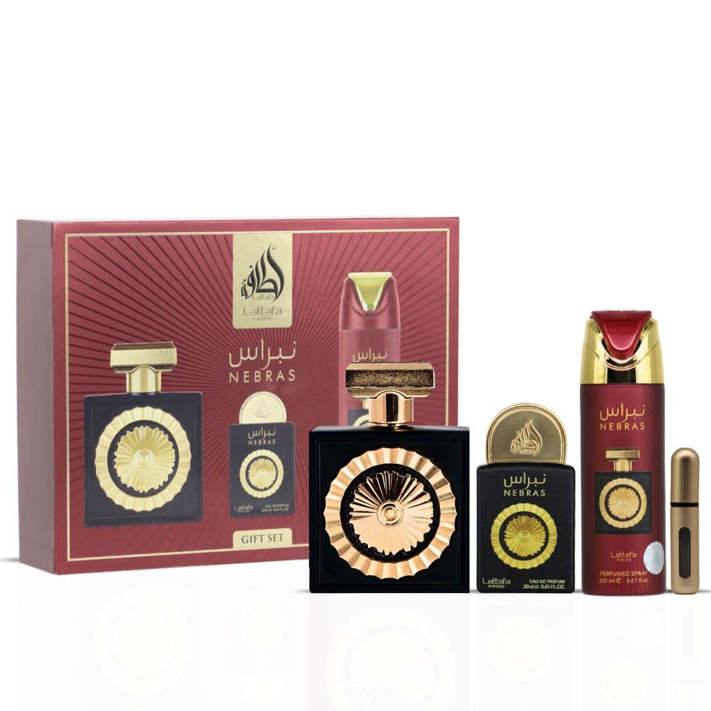 Lattafa Pride Nebras 3-Piece Gift Set | Unisex Fruity Vanilla Amber EDP & Deodorant