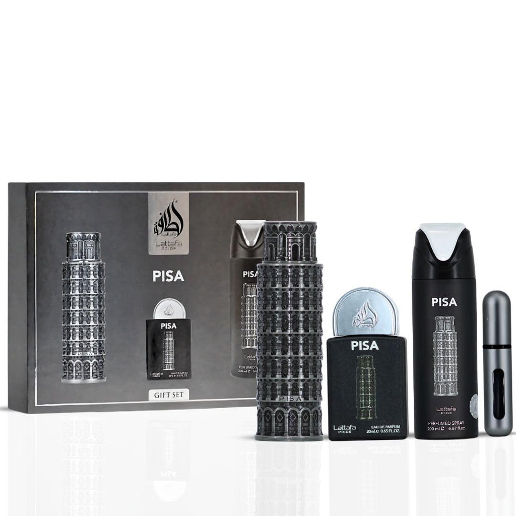 Lattafa Pride Pisa 3-Piece Gift Set – Long-Lasting Men’s EDP & Perfumed Spray