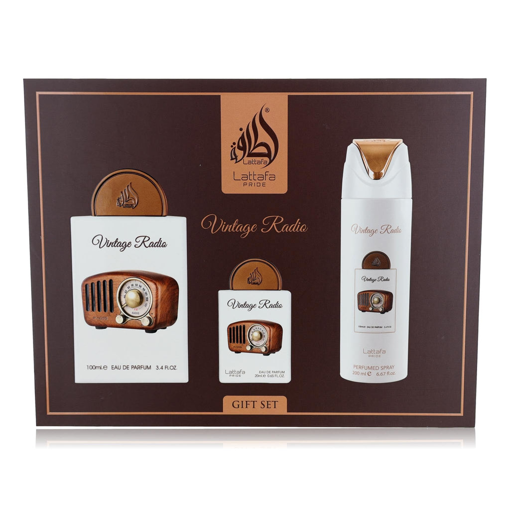 Lattafa Pride Vintage Radio 3-Piece Gift Set for Men | Long-Lasting Arabian EDP & Perfumed Spray