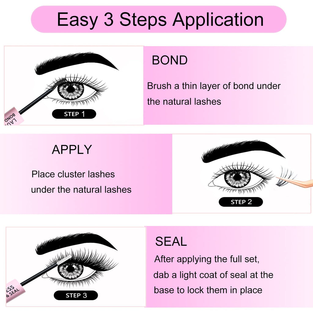 LAUBESS LASH Lash Extension Kit 300 Pcs – DIY Clusters, Bond & Seal, Remover, Tweezers