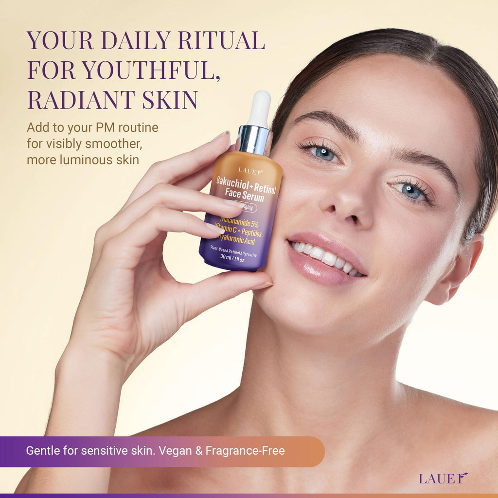 Bakuchiol Retinol Serum for Face with Vitamin C, Hyaluronic Acid & Niacinamide | Vegan Fragrance-Free | LAUER COSMETIC
