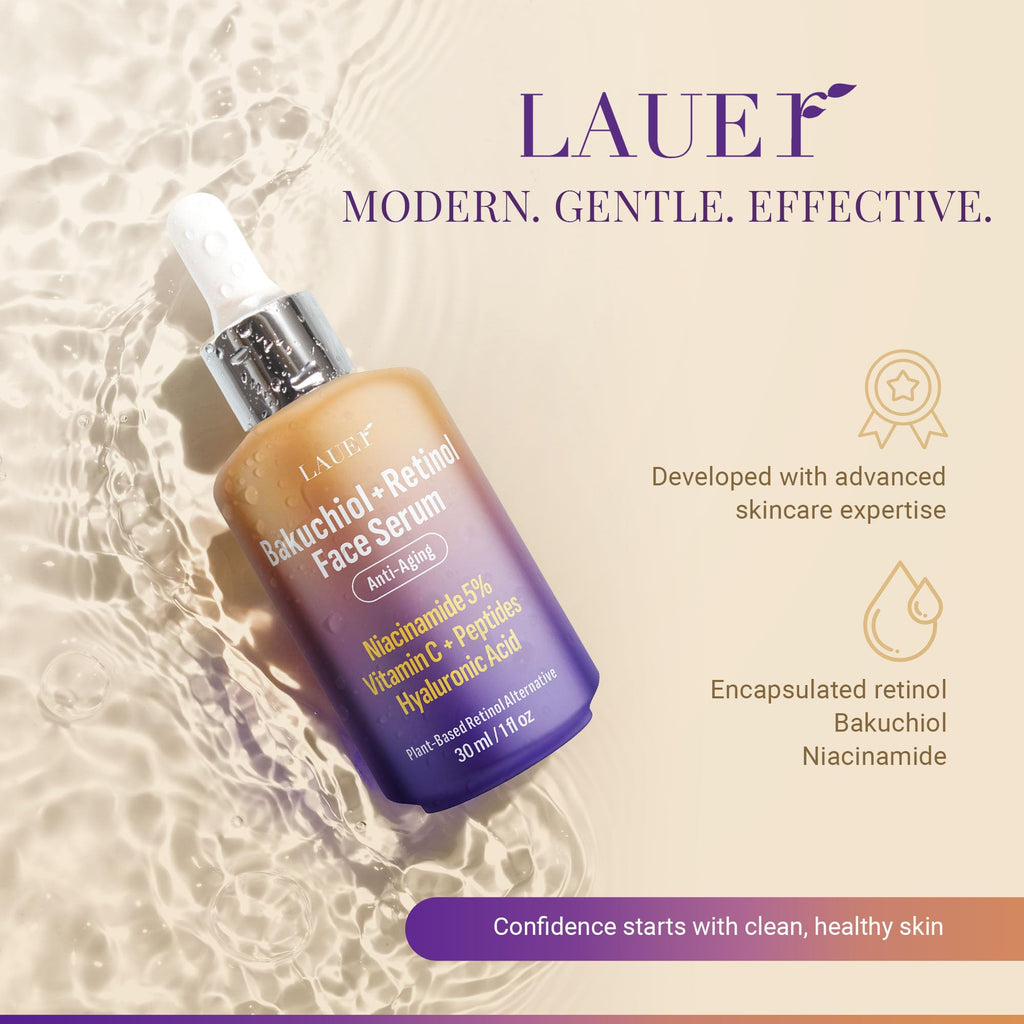 Bakuchiol Retinol Serum for Face with Vitamin C, Hyaluronic Acid & Niacinamide | Vegan Fragrance-Free | LAUER COSMETIC
