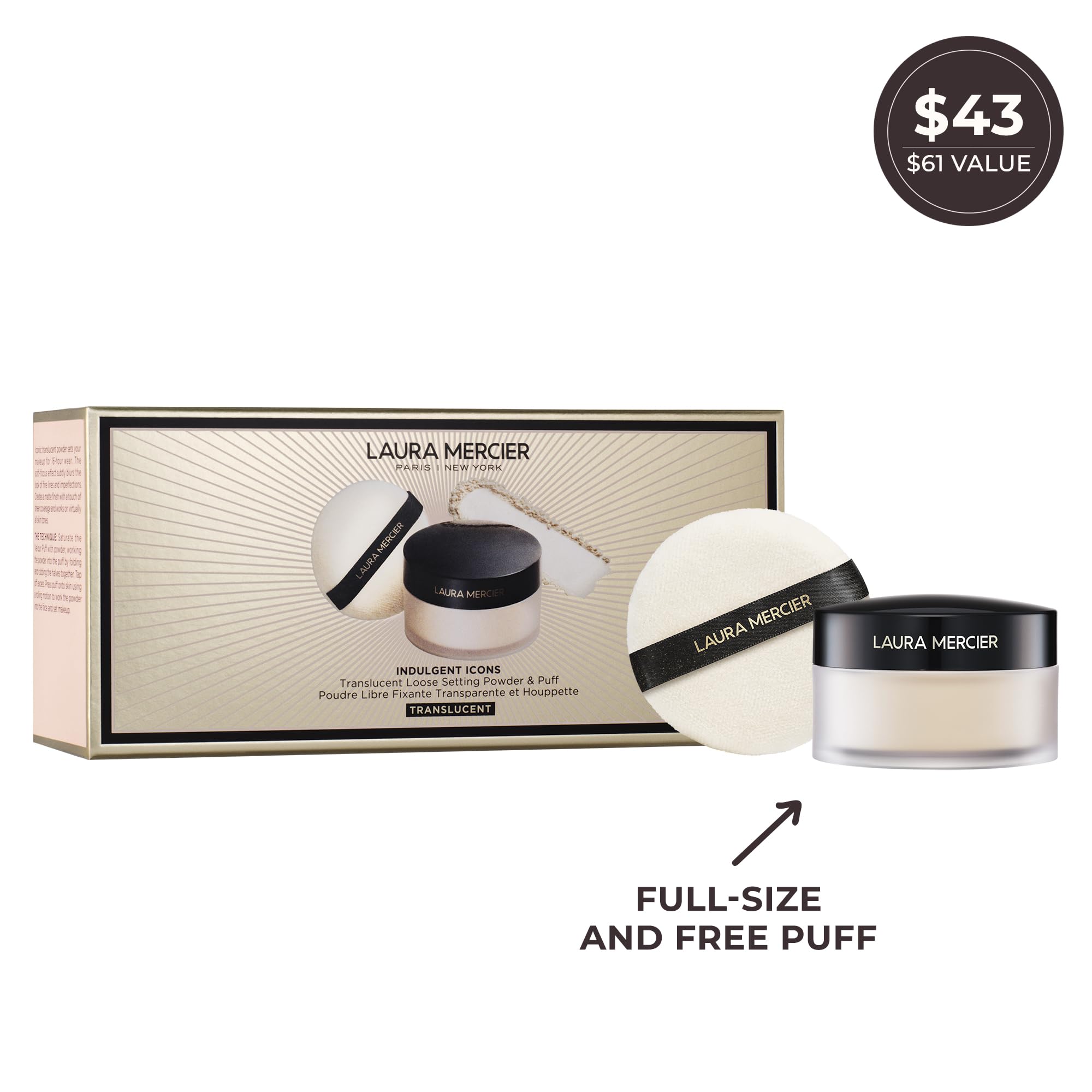 Laura Mercier Translucent Loose Setting Powder with Velour Puff | Soft Matte Finish, 16-Hour Wear