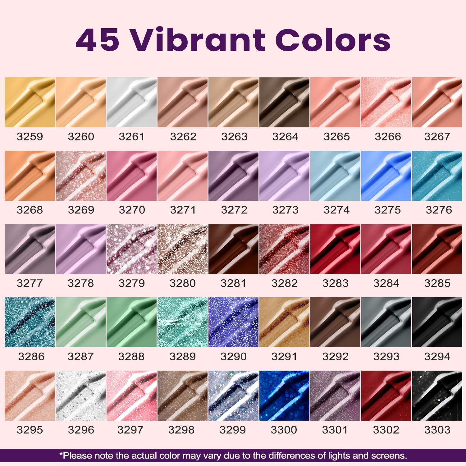 Lavender Violets 49 Pcs Gel Nail Polish Set | 45 Colors, Glossy & Matte Top Coats, UV/LED Ready A907