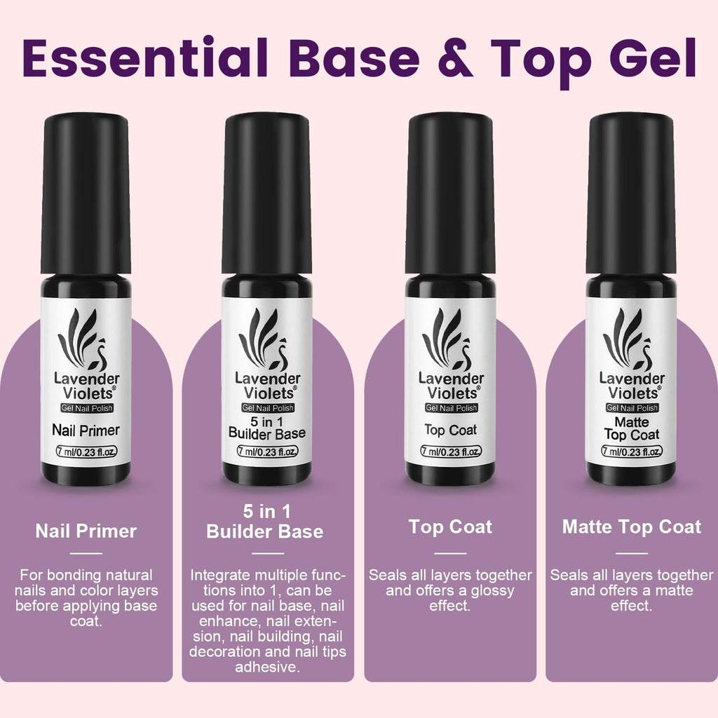 Lavender Violets 49 Pcs Gel Nail Polish Set | 45 Colors, Glossy & Matte Top Coats, UV/LED Ready A907