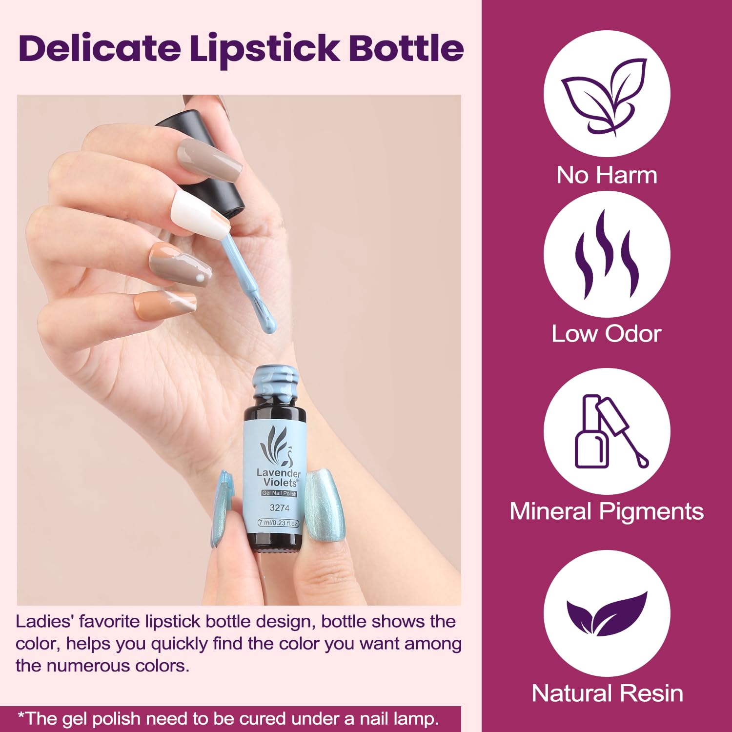 Lavender Violets 49 Pcs Gel Nail Polish Set | 45 Colors, Glossy & Matte Top Coats, UV/LED Ready A907