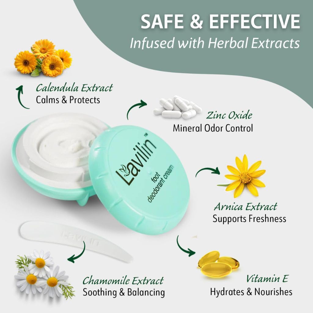 Lavilin Foot Deodorant Cream – 7 Days Odor Control, Aluminum-Free (12.5g)