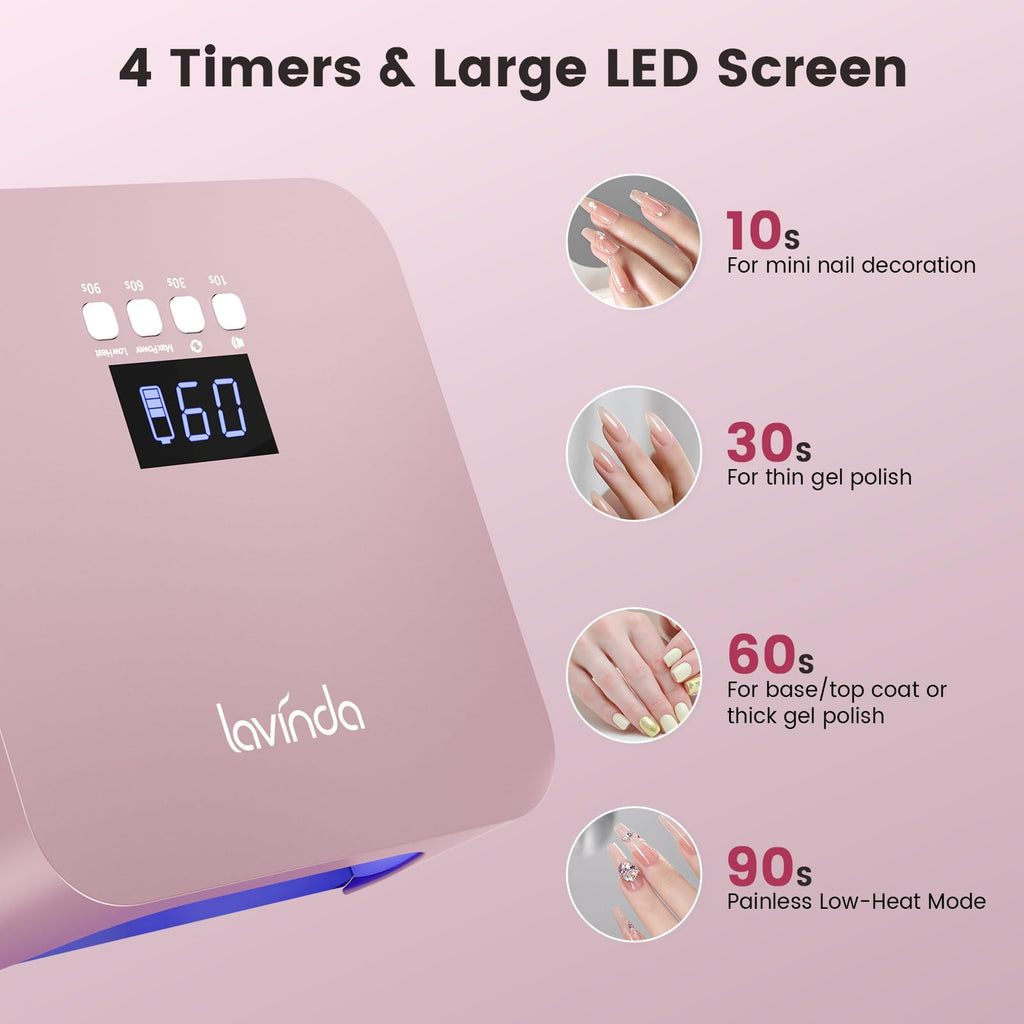 Lavinda 48W Nail Lamp – Rechargeable Cordless UV/LED Gel Dryer (NovaGlow RoseGold)