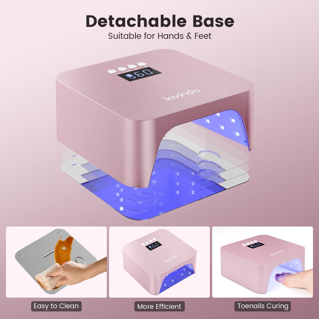 Lavinda 48W Nail Lamp – Rechargeable Cordless UV/LED Gel Dryer (NovaGlow RoseGold)