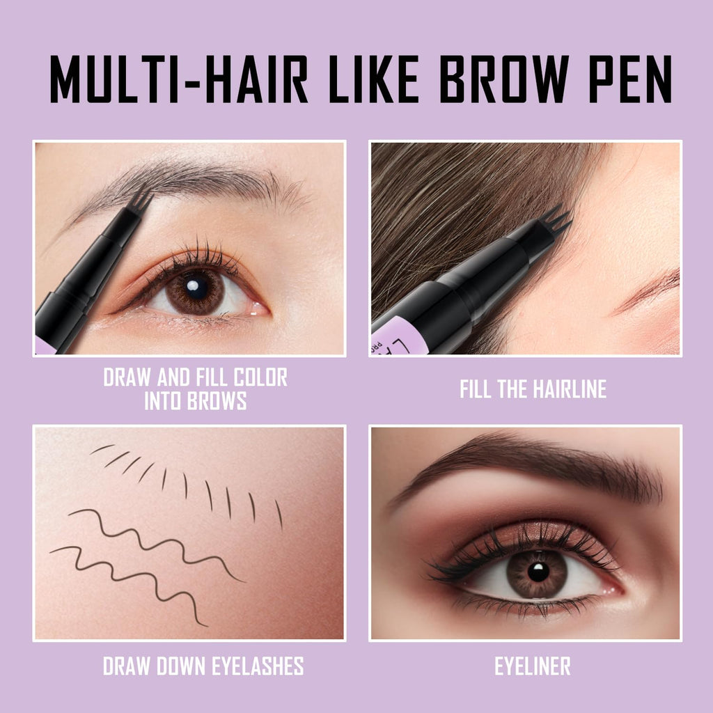 LAVONE 2-in-1 Waterproof Eyebrow Pen – 3-Tip Microblading, Ash Brown